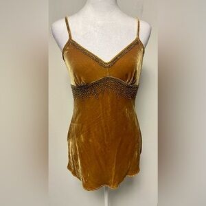 Central Park West Y2K Rich Gold Velvet Mini Dress with Beaded Trim
Size Medium